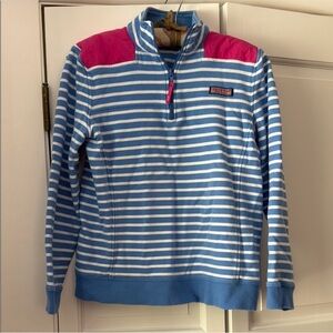 ✨ Vineyard Vines Women’s Shep Shirt Blue & White Stripe w/Pink Shoulder Detail ✨
